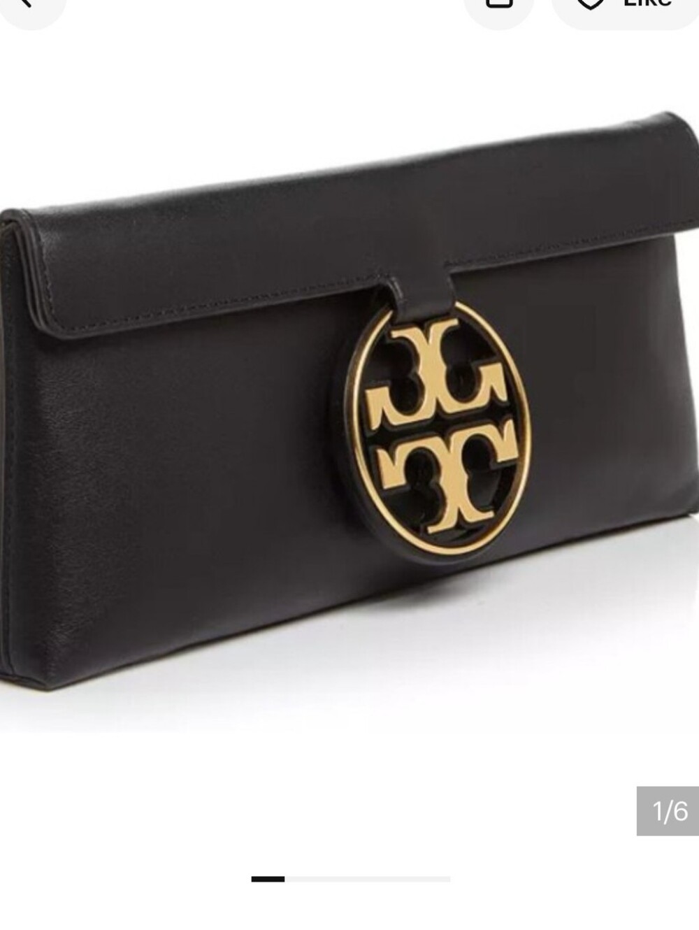 Tory Burch Black Leather Clutch with Gold Logo